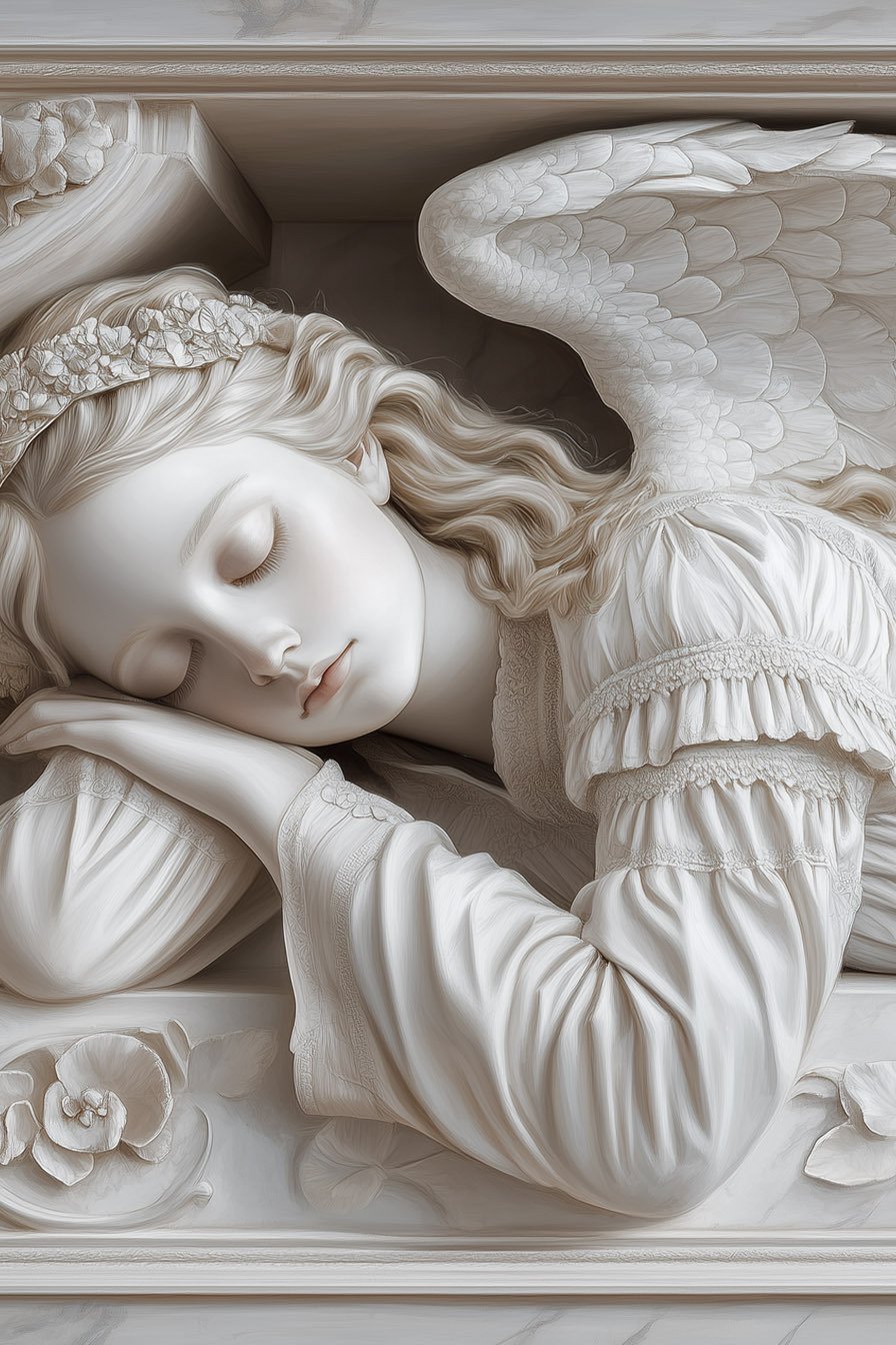 Sleeping Angel White Marble